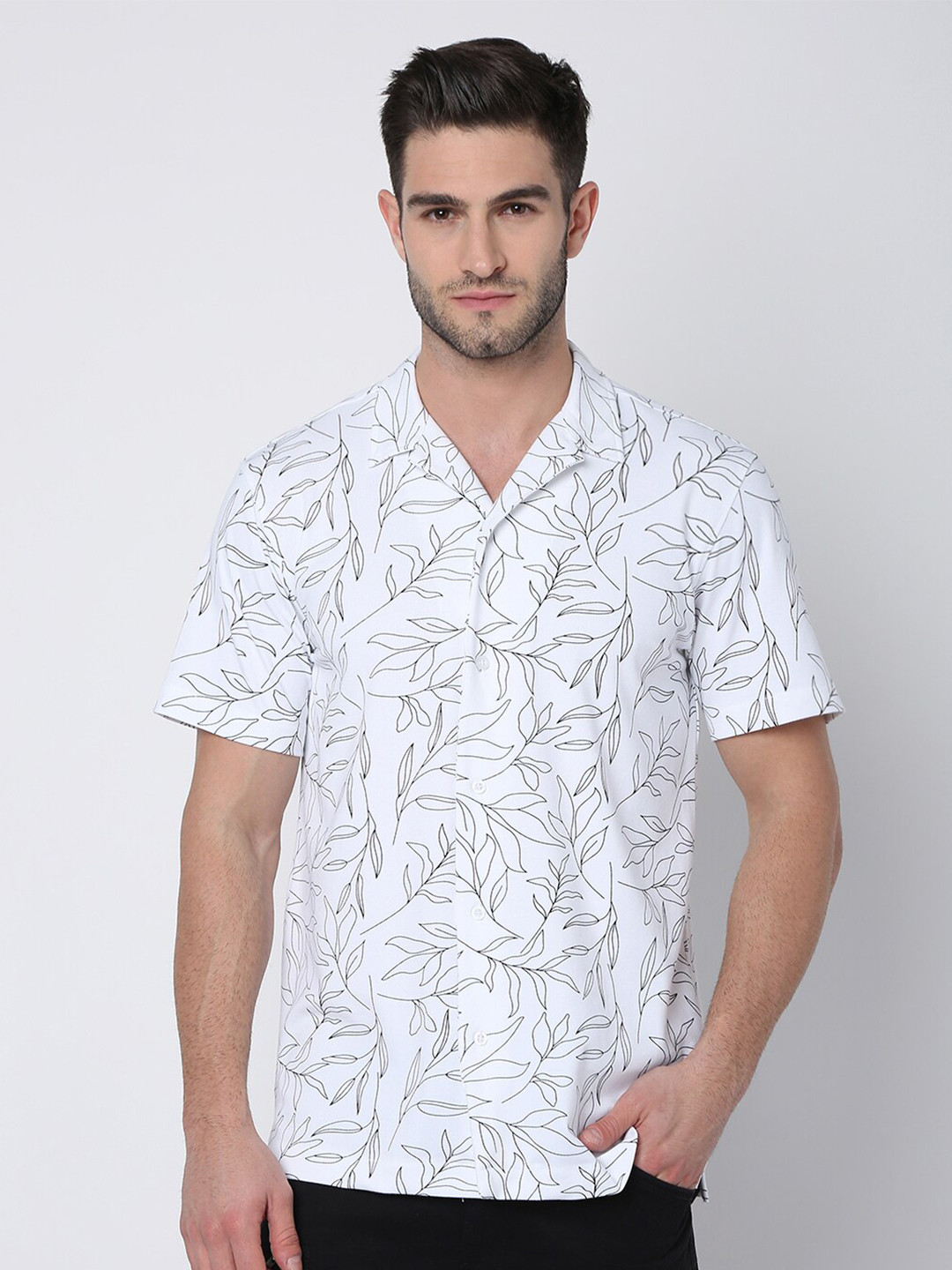 

R&B Cotton Printed Casual Shirt, White