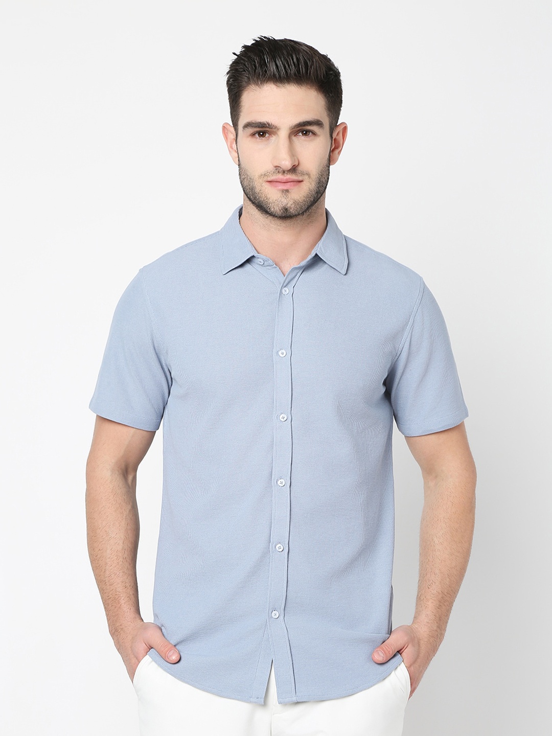 

R&B Cotton Solid Casual Shirt, Blue