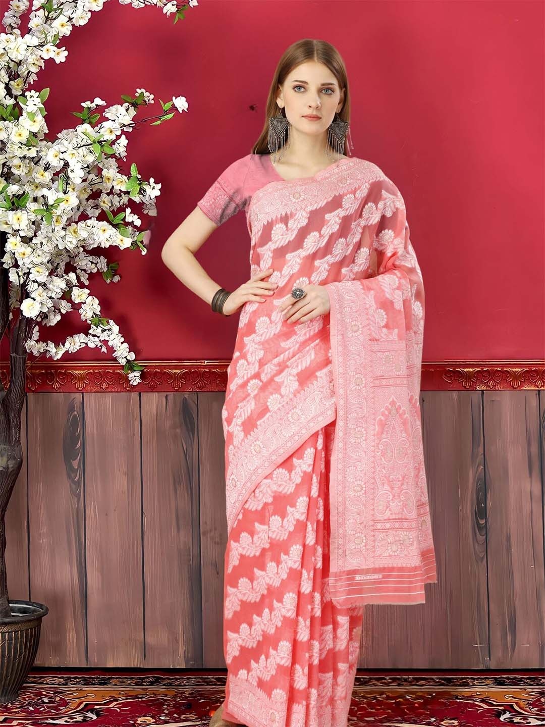 

MAGMINA Ethnic Motifs Woven Design Zari Kanjeevaram Saree, Pink