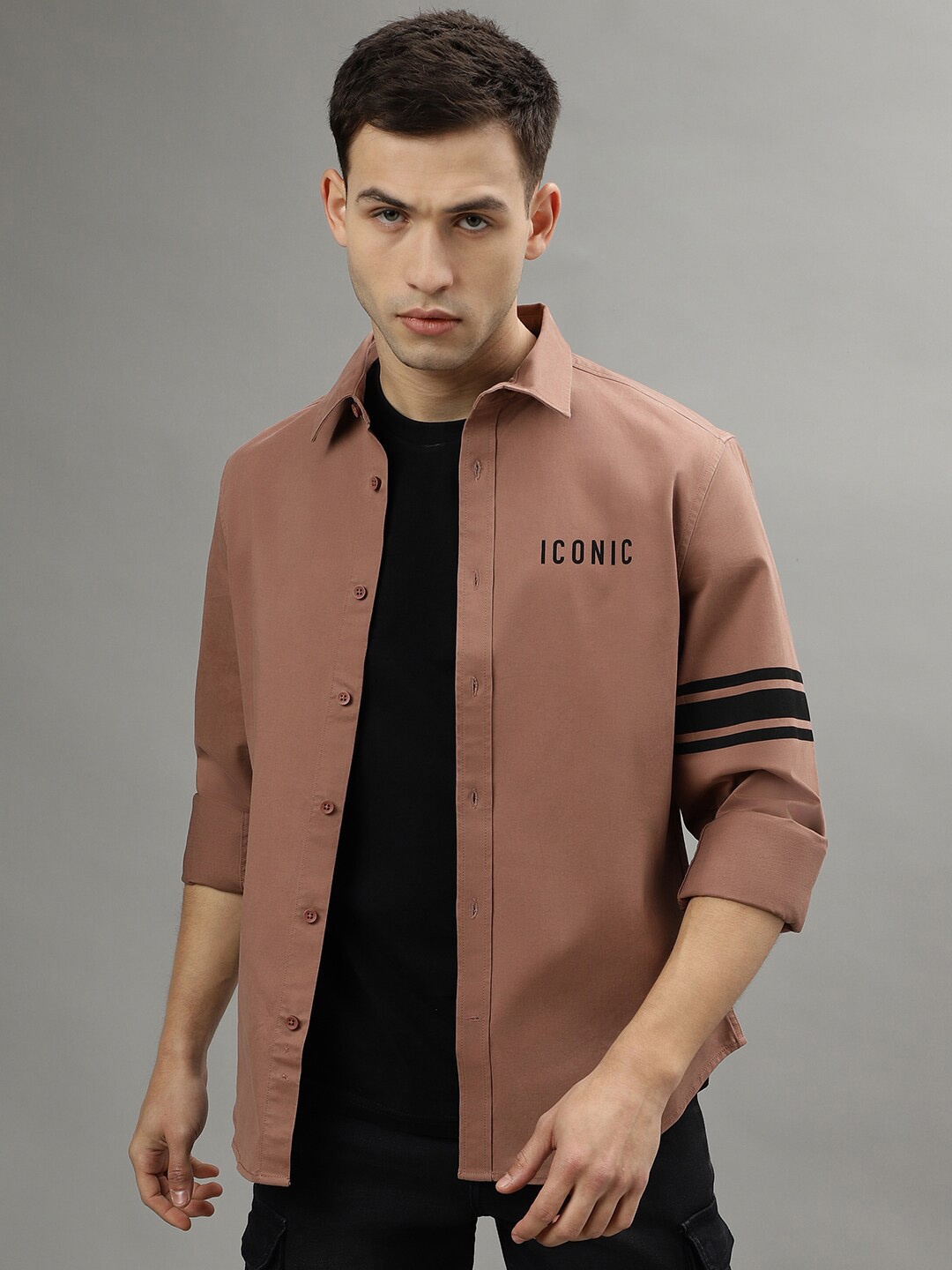

Iconic Regular Fit Spread Collar Full Sleeves Cotton Casual Shirt, Brown