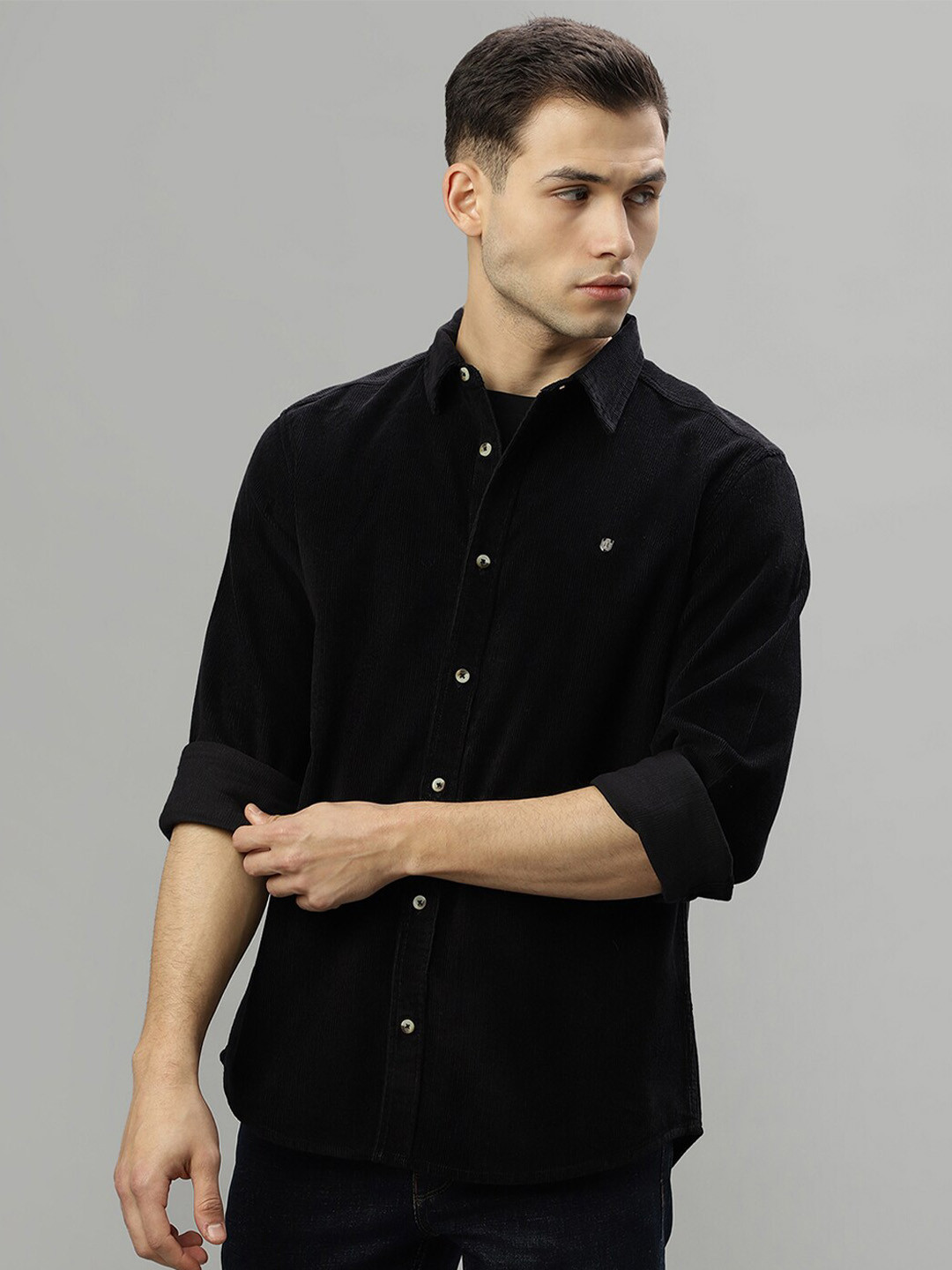 

Iconic Regular Fit Spread Collar Full Sleeves Cotton Casual Shirt, Black
