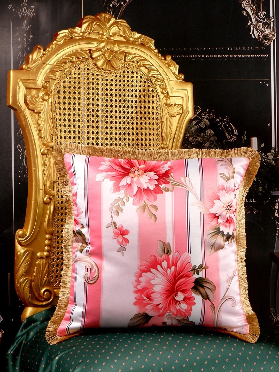 

THE WHITE INK DECOR Eden's Splendor Pink & White Floral Satin Square Cushion Cover