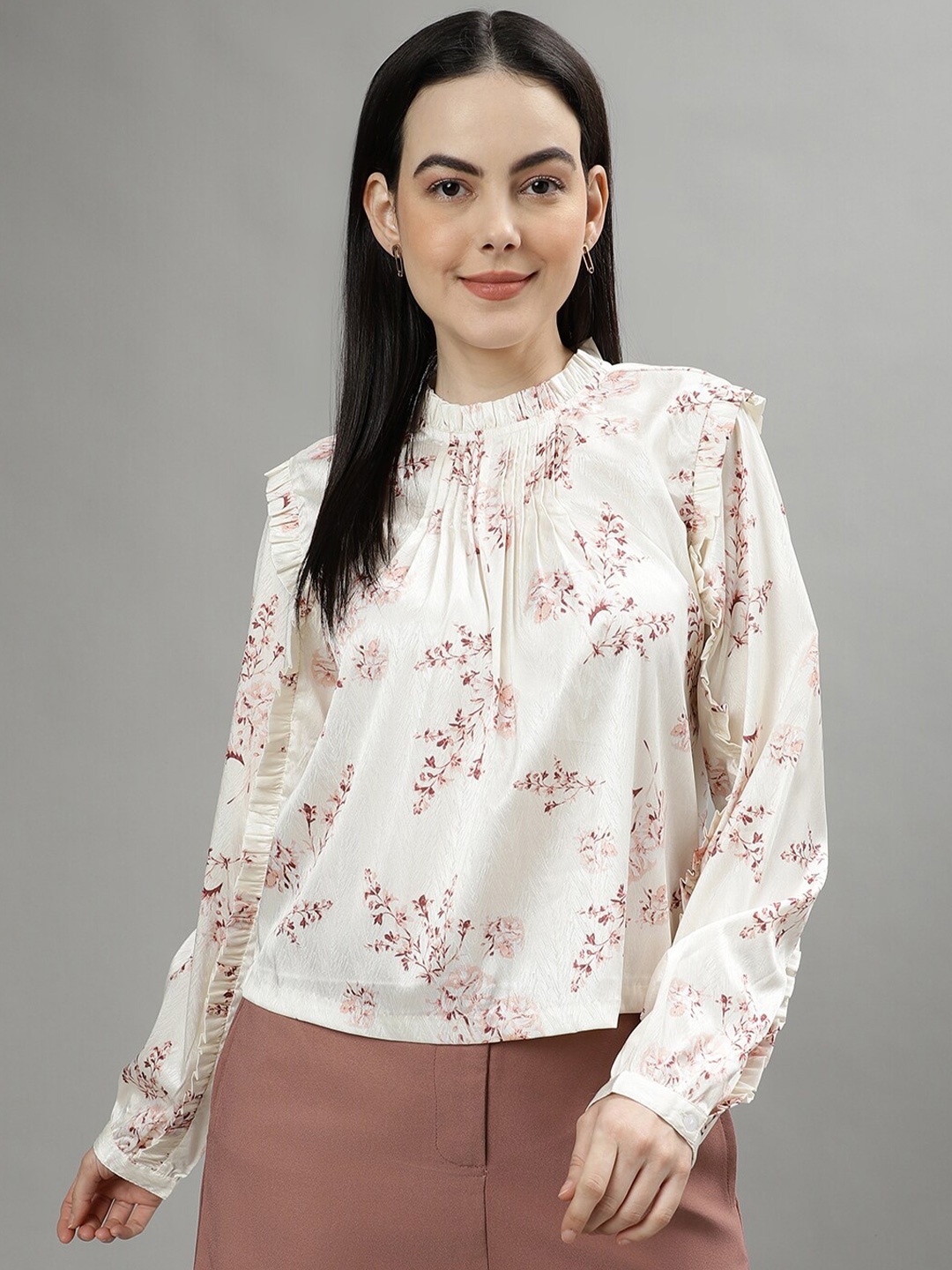 

CENTRESTAGE Floral Printed Top, Cream