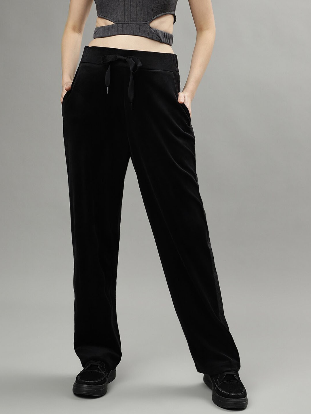 

DKNY Women Mid-Rise Track Pants, Black