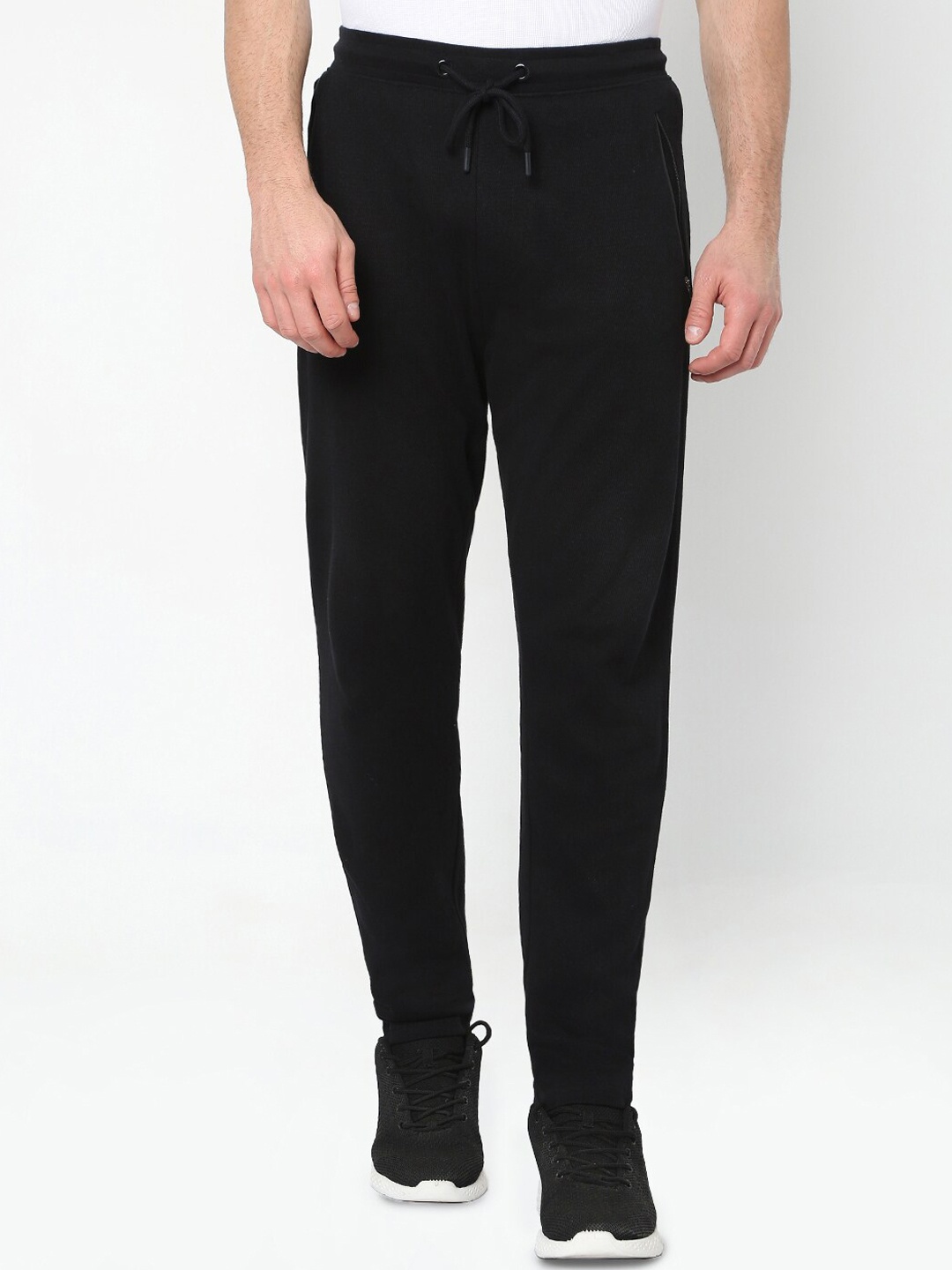 

R&B Men Cotton Mid-Rise Track Pants, Black