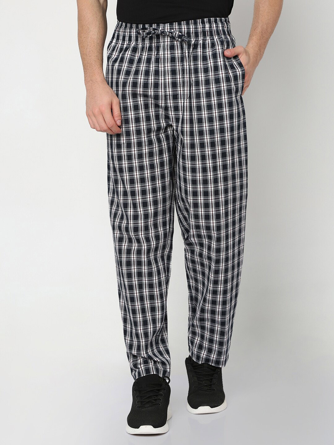

R&B Men Checked Cotton Track Pants, Blue