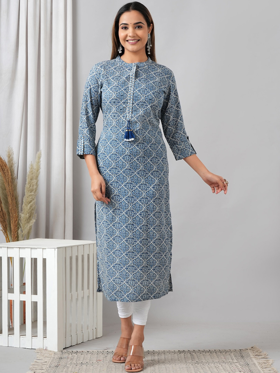 

HERE&NOW Floral Printed Floral Liva Kurta, Blue