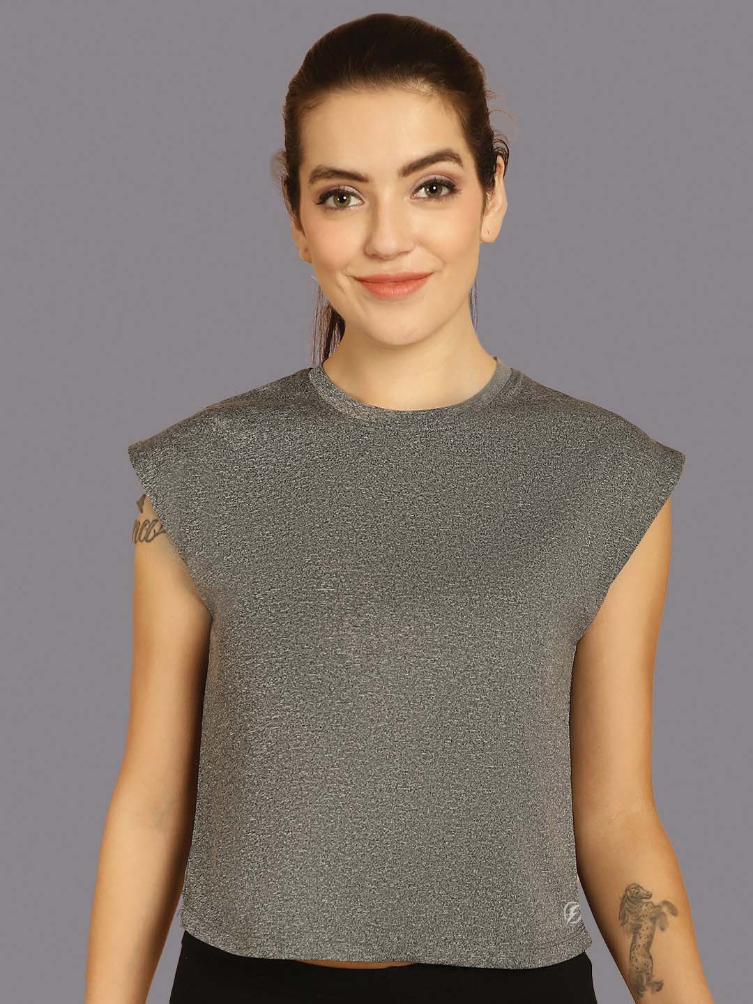 

Friskers Extended Sleeves Crop Top, Grey