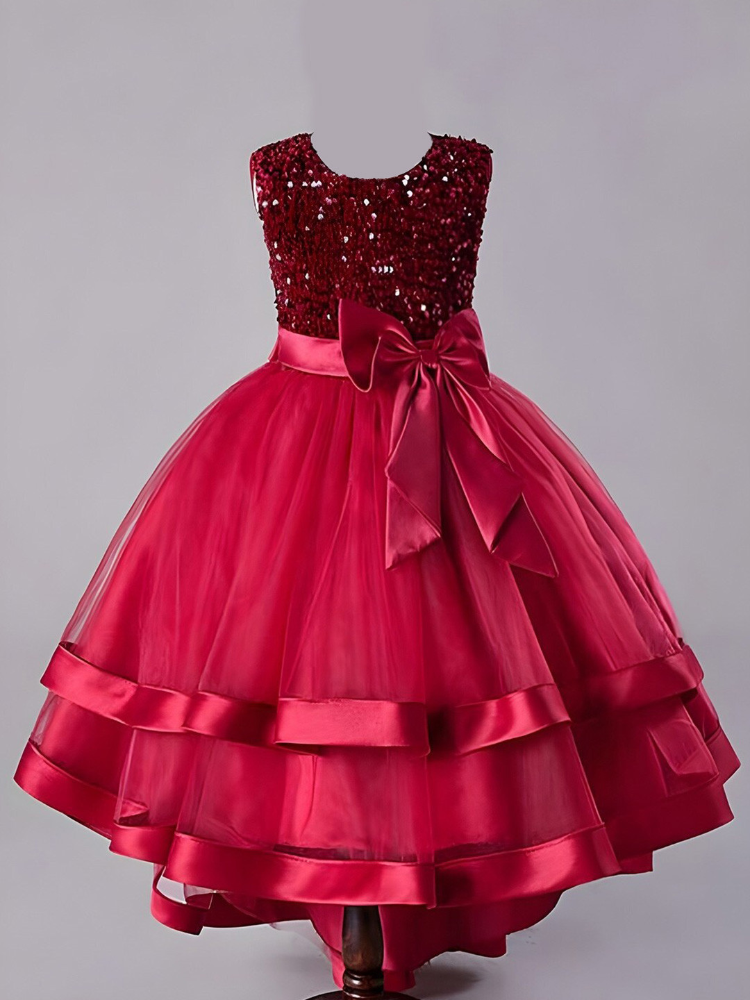 

BAESD Red Embroidered Net A-Line Dress