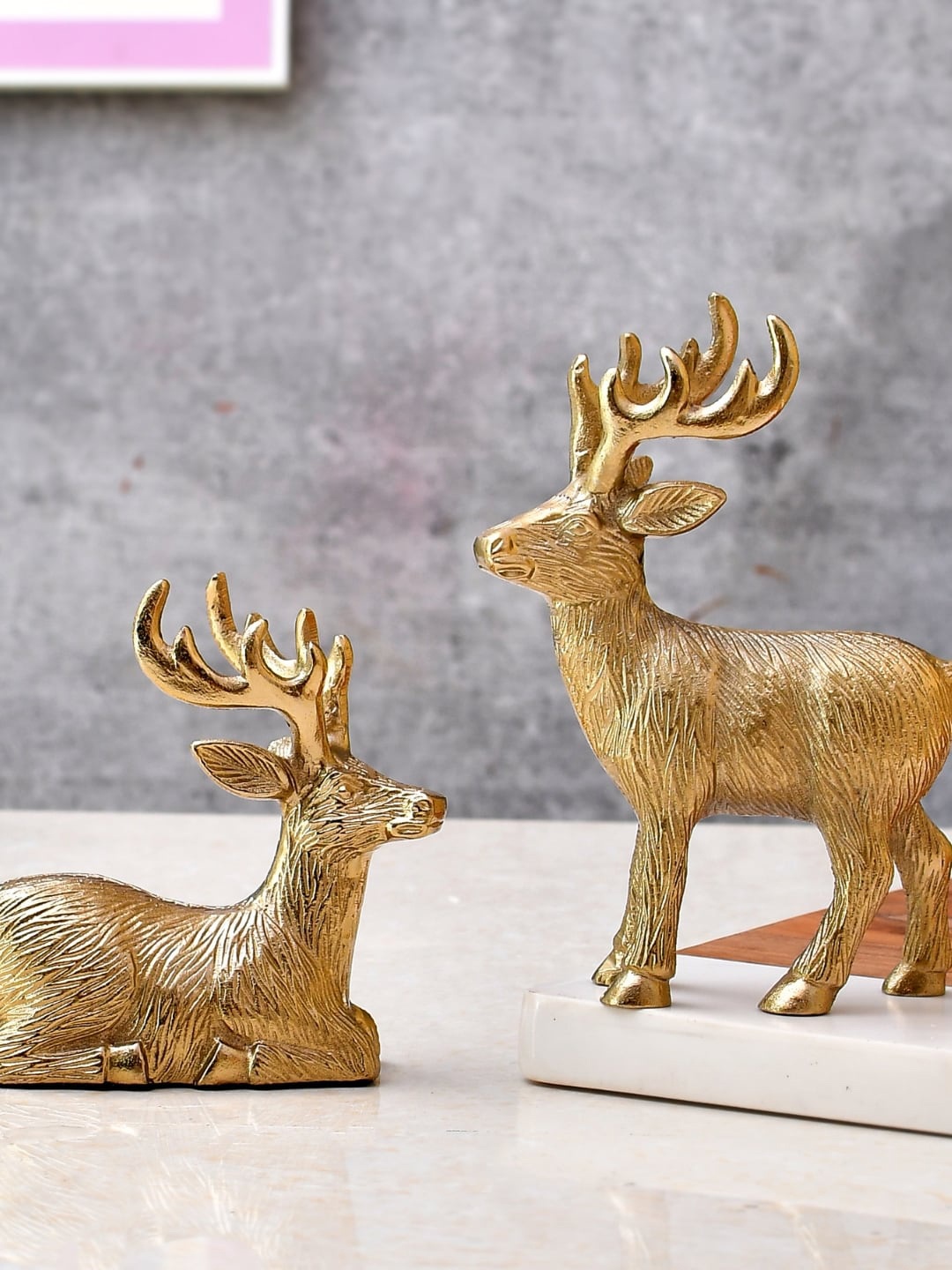 

CraftVatika Gold-Toned Figurine Couple Bara Singha Deer Statue Showpiece