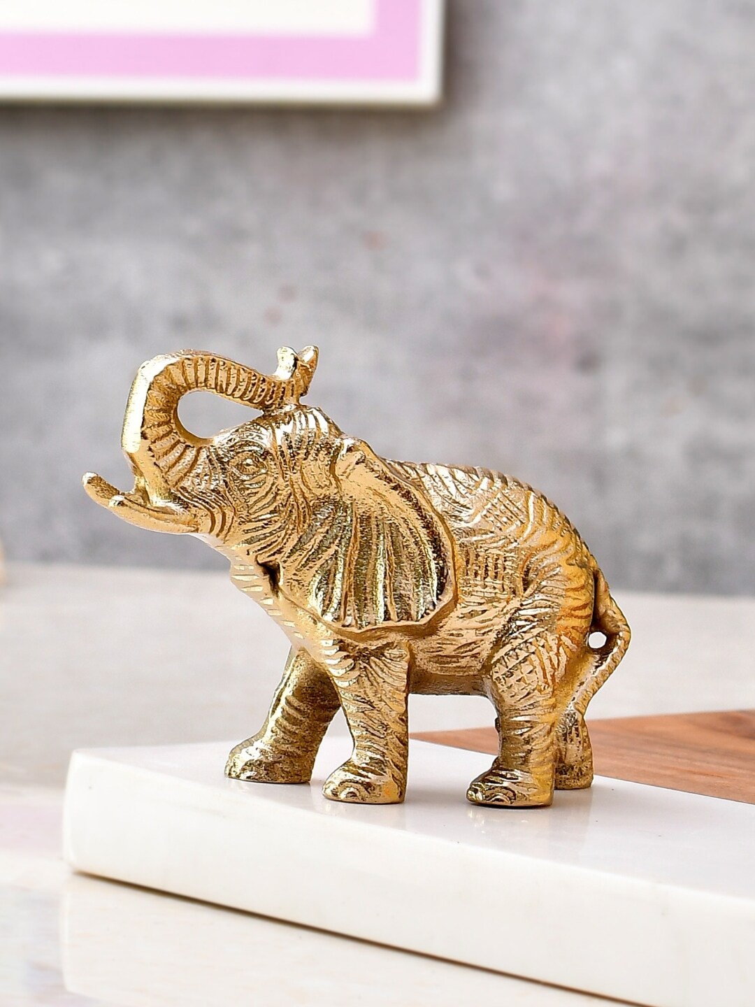 

CraftVatika Small Figurine Metal Elephant Statue Showpieces, Gold