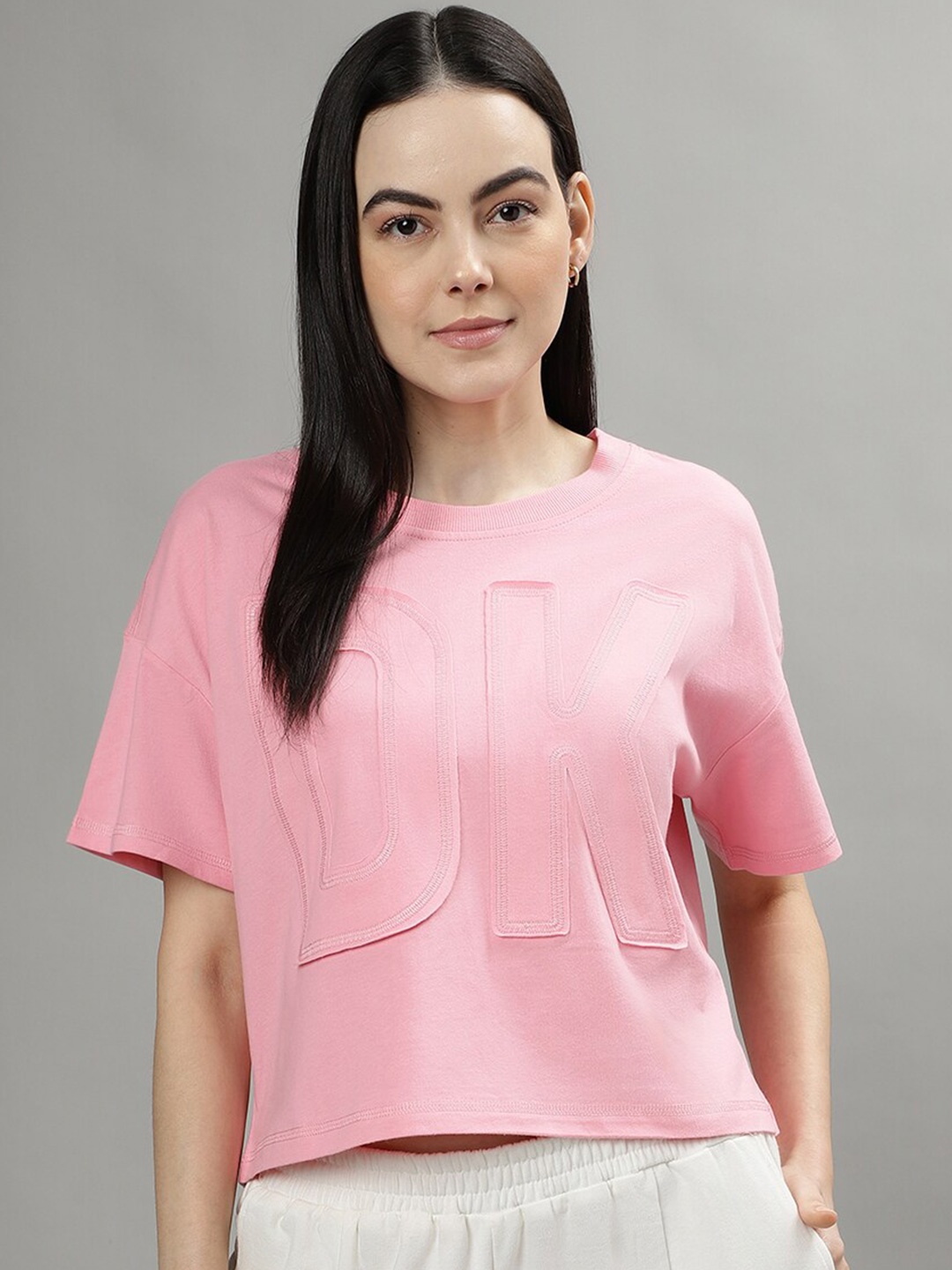 

DKNY Typography Printed Pure Cotton T-shirt, Pink