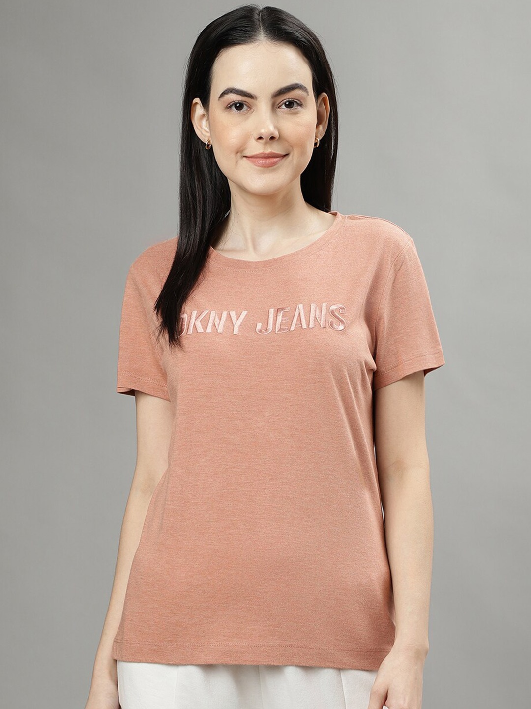 

DKNY Typography Printed Round Neck T-shirt, Coral