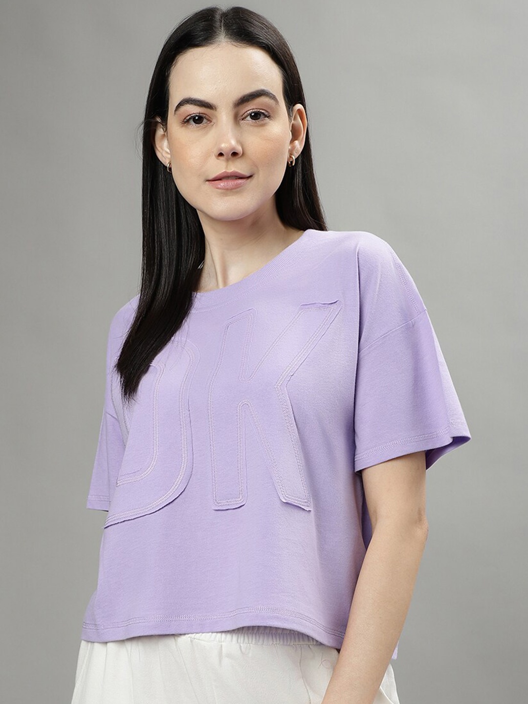 

DKNY Typography Printed Pure Cotton T-shirt, Purple