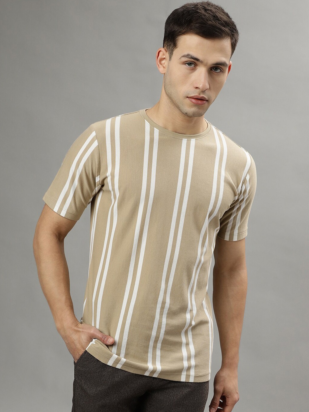 

LINDBERGH Striped Pure Cotton T-shirt, Beige