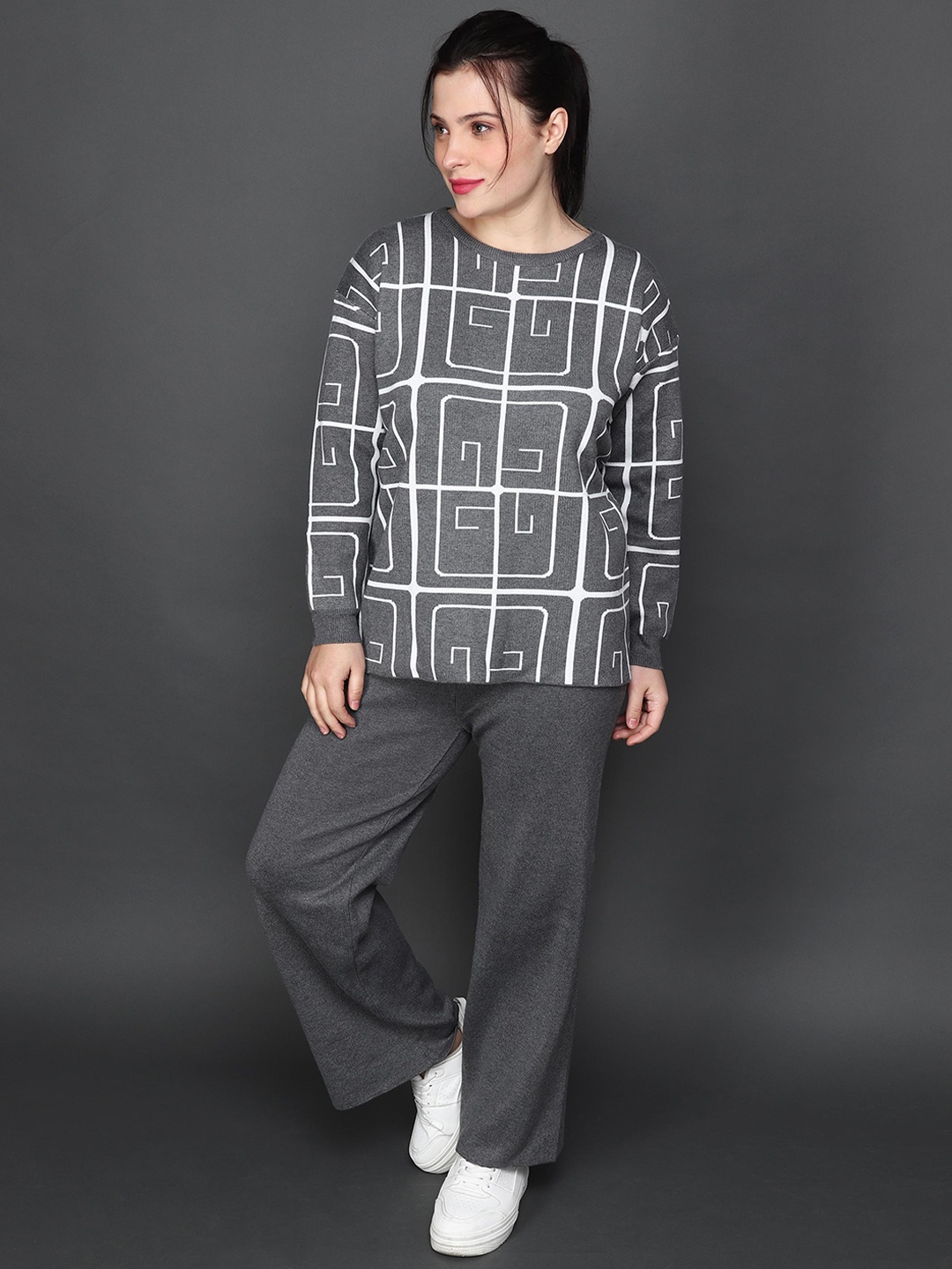 

Albion Printed Pure Cotton Mock Neck Sweater & Trousers Co-Ords, Grey