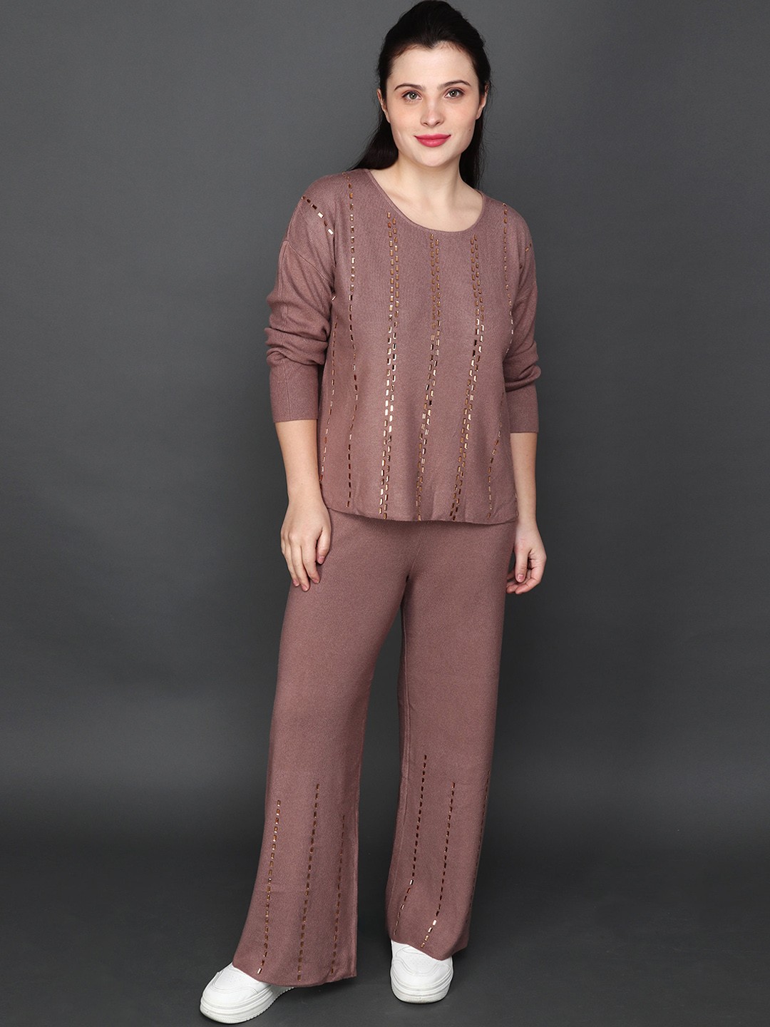 

Albion Embellished Sweater & Trousers Co-Ords, Coffee brown