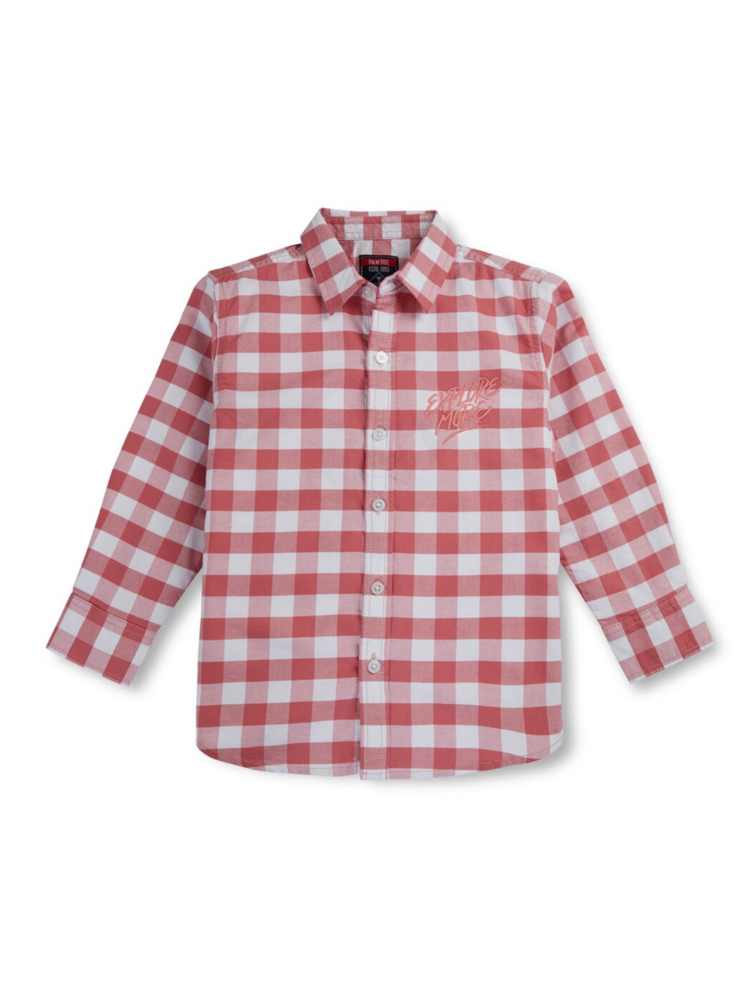 

Palm Tree Boys Regular Fit Opaque Checked Casual Shirt, Pink