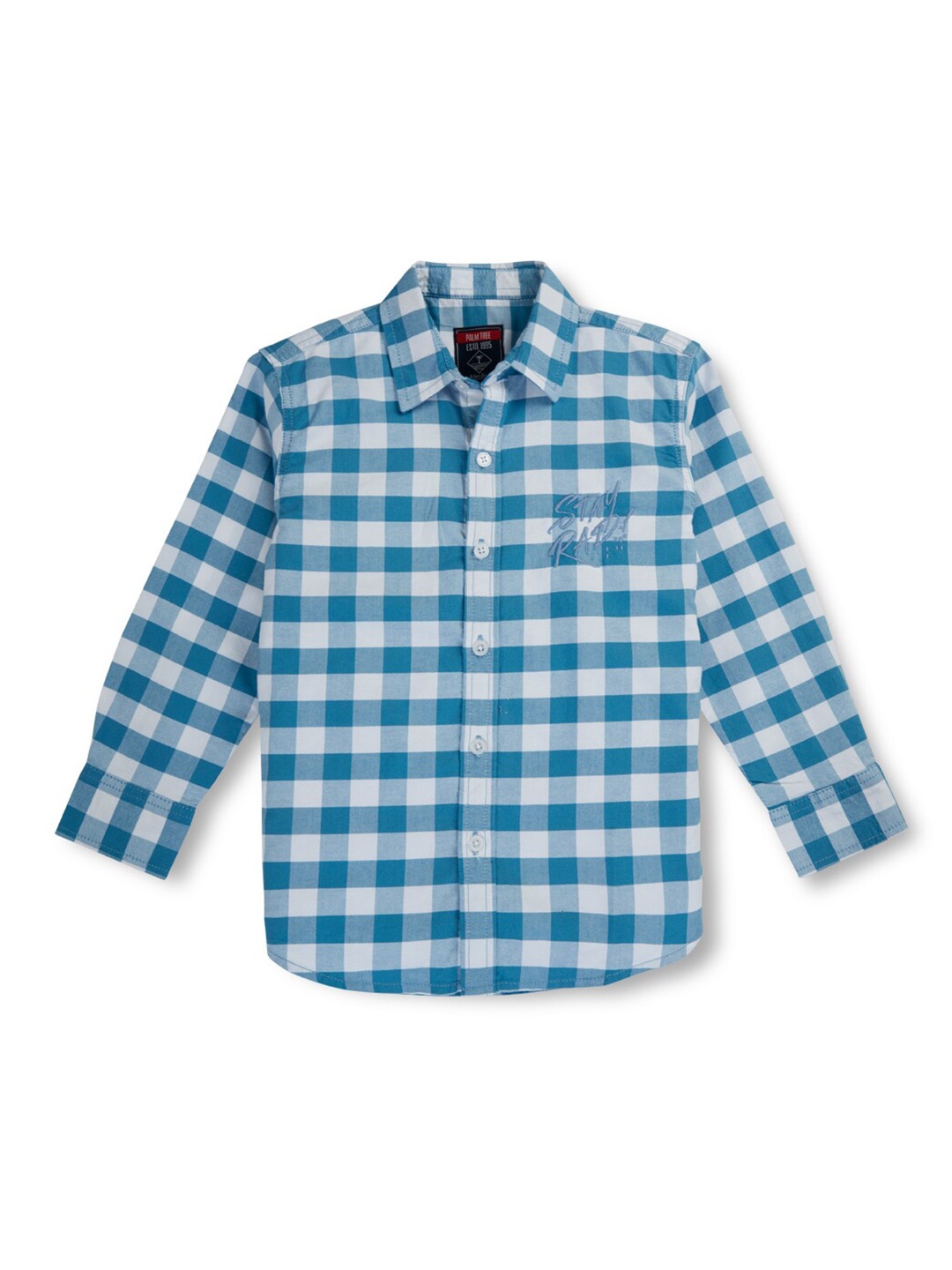 

Palm Tree Boys Regular Fit Checked Cotton Opaque Casual Shirt, Blue