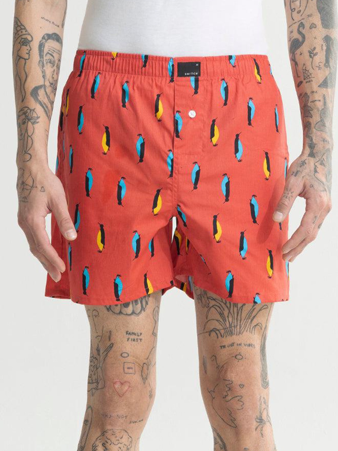 

Snitch Men Printed Cotton Boxers 4MSBX9224-02-S, Red