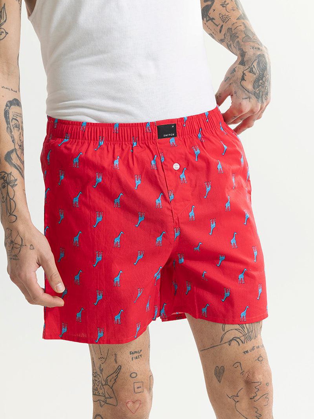 

Snitch Men Printed Cotton Boxers 4MSBX9219-01-S, Red