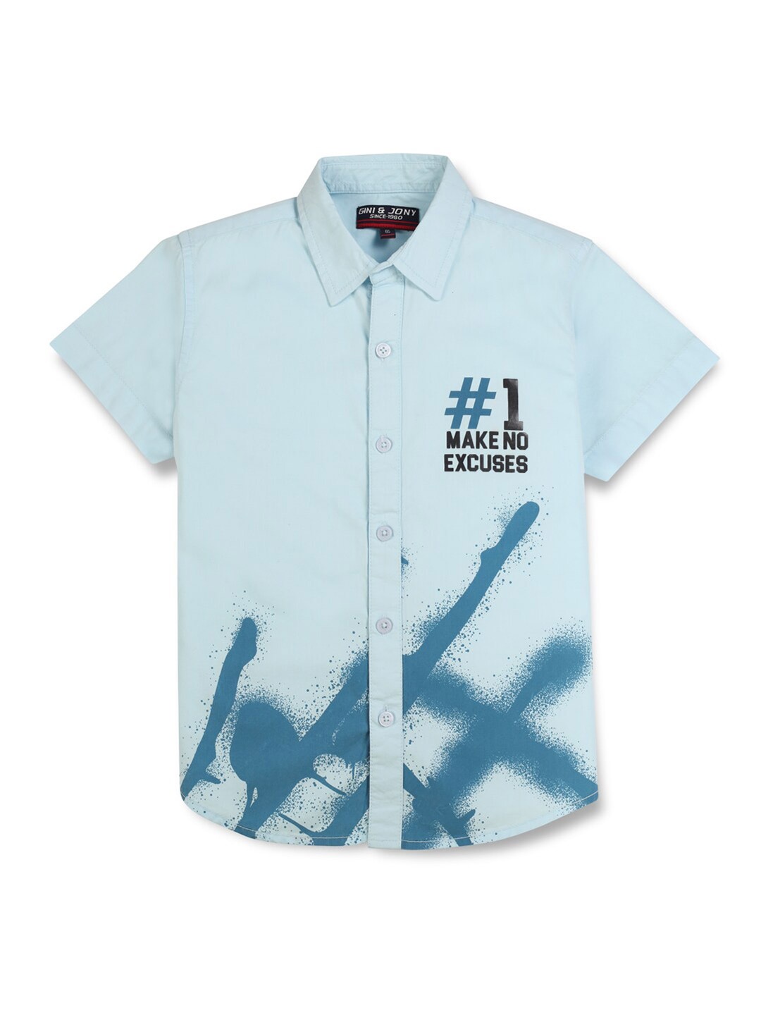 

Gini and Jony Boys Graphic Printed Spread Collar Casual Cotton Shirt, Blue