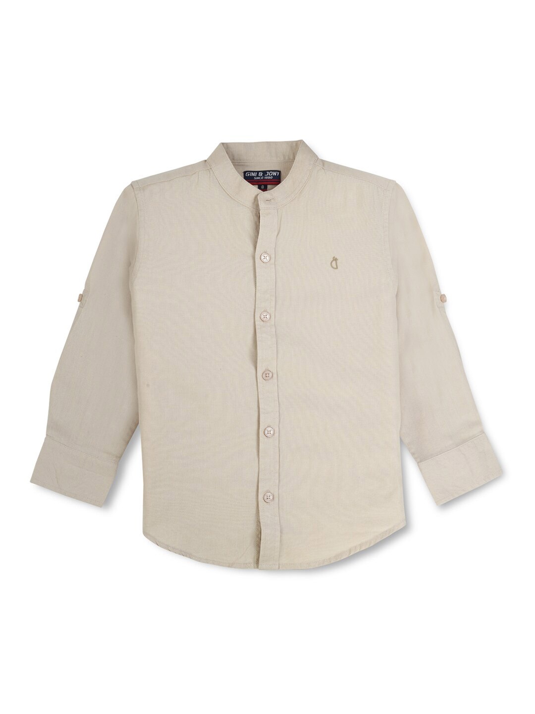 

Gini and Jony Boys Cream Mandarin Collar Cotton Casual Shirt