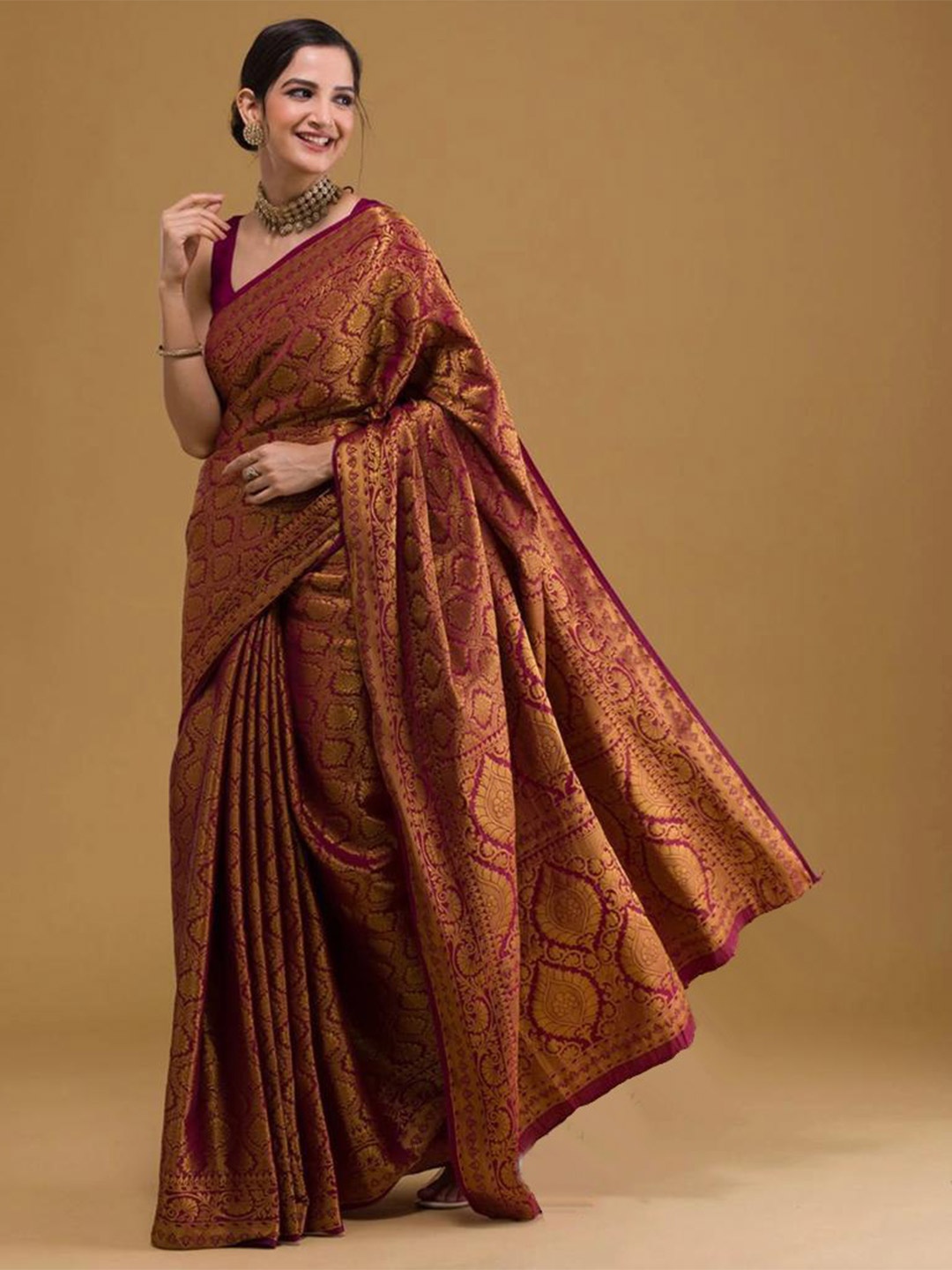 

bansari textiles Pure Silk Designer Banarasi Saree, Maroon