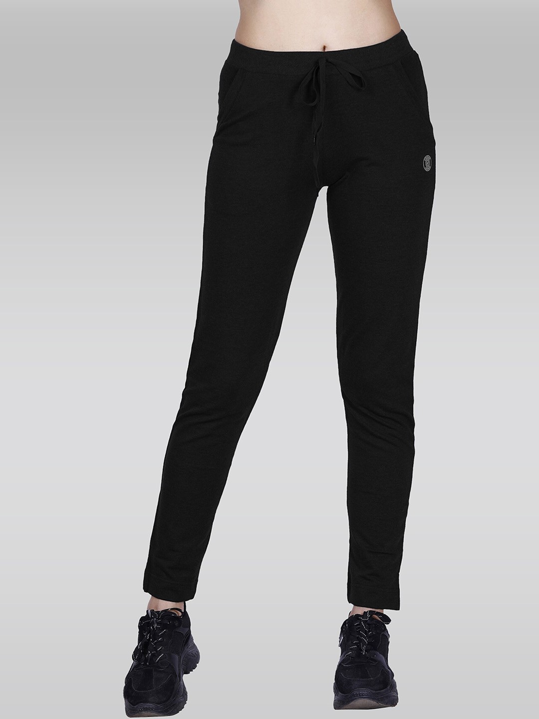 

LAASA SPORTS Women Dry Fit Cotton Mid-Rise Track Pants, Black
