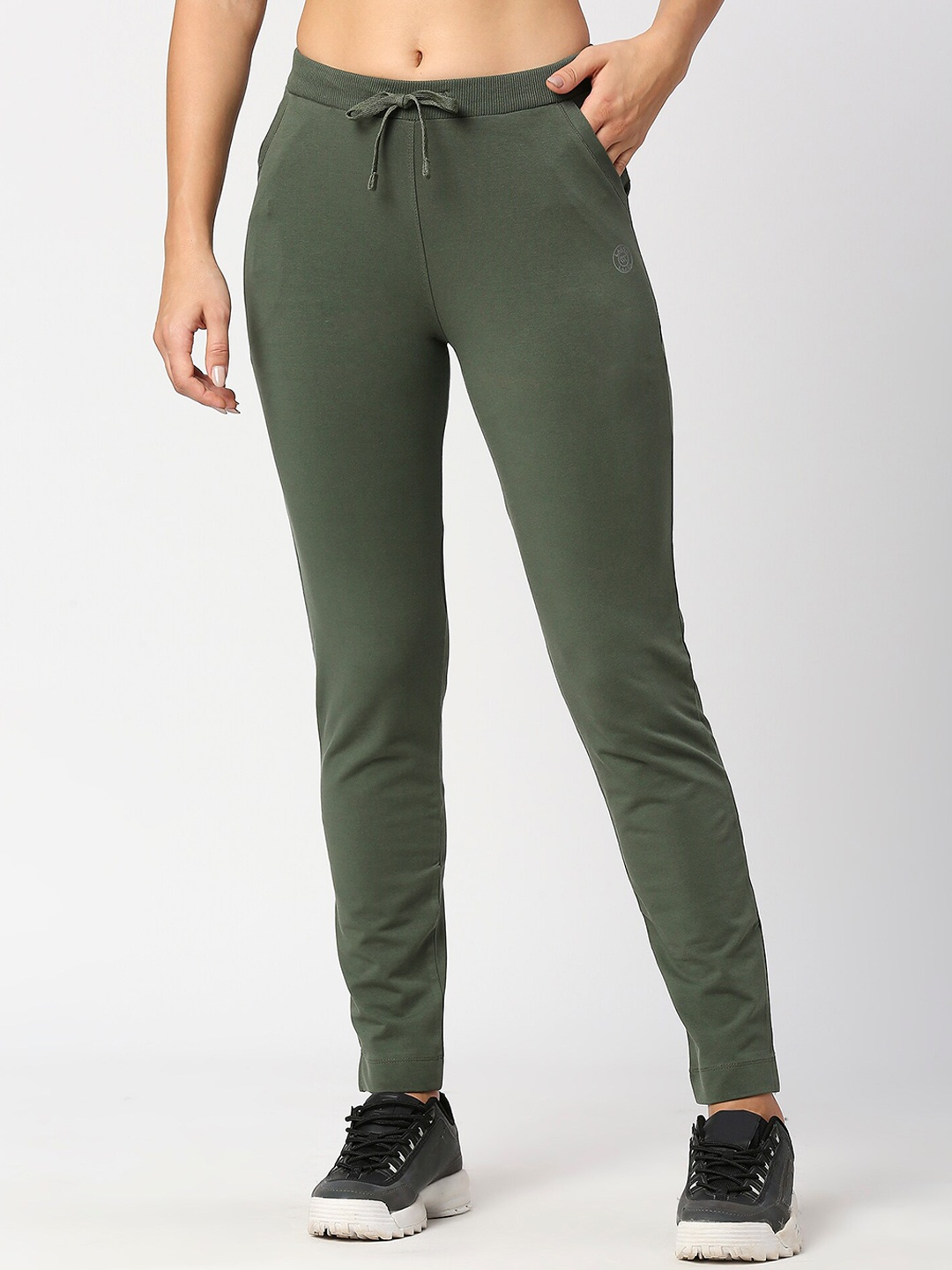 

LAASA SPORTS Women Dry Fit Cotton Mid-Rise Track Pants, Green