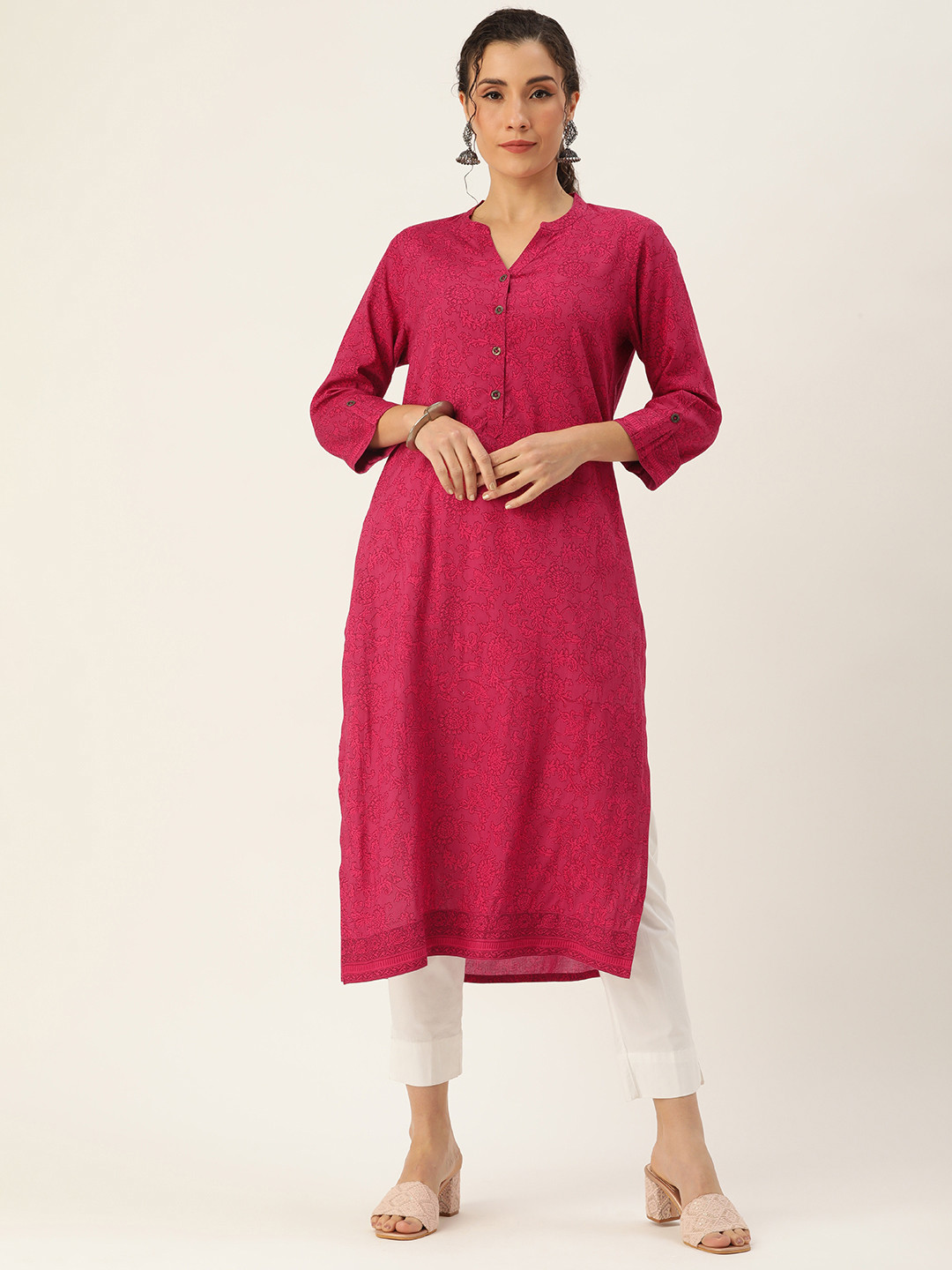 

AMUKTI Women Floral Printed Kurta, Pink
