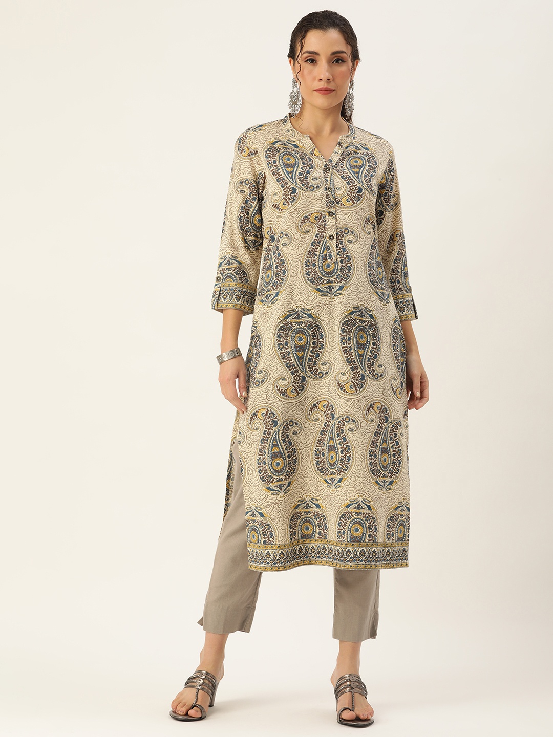 

AMUKTI Women Ethnic Motifs Printed Kurta, Beige