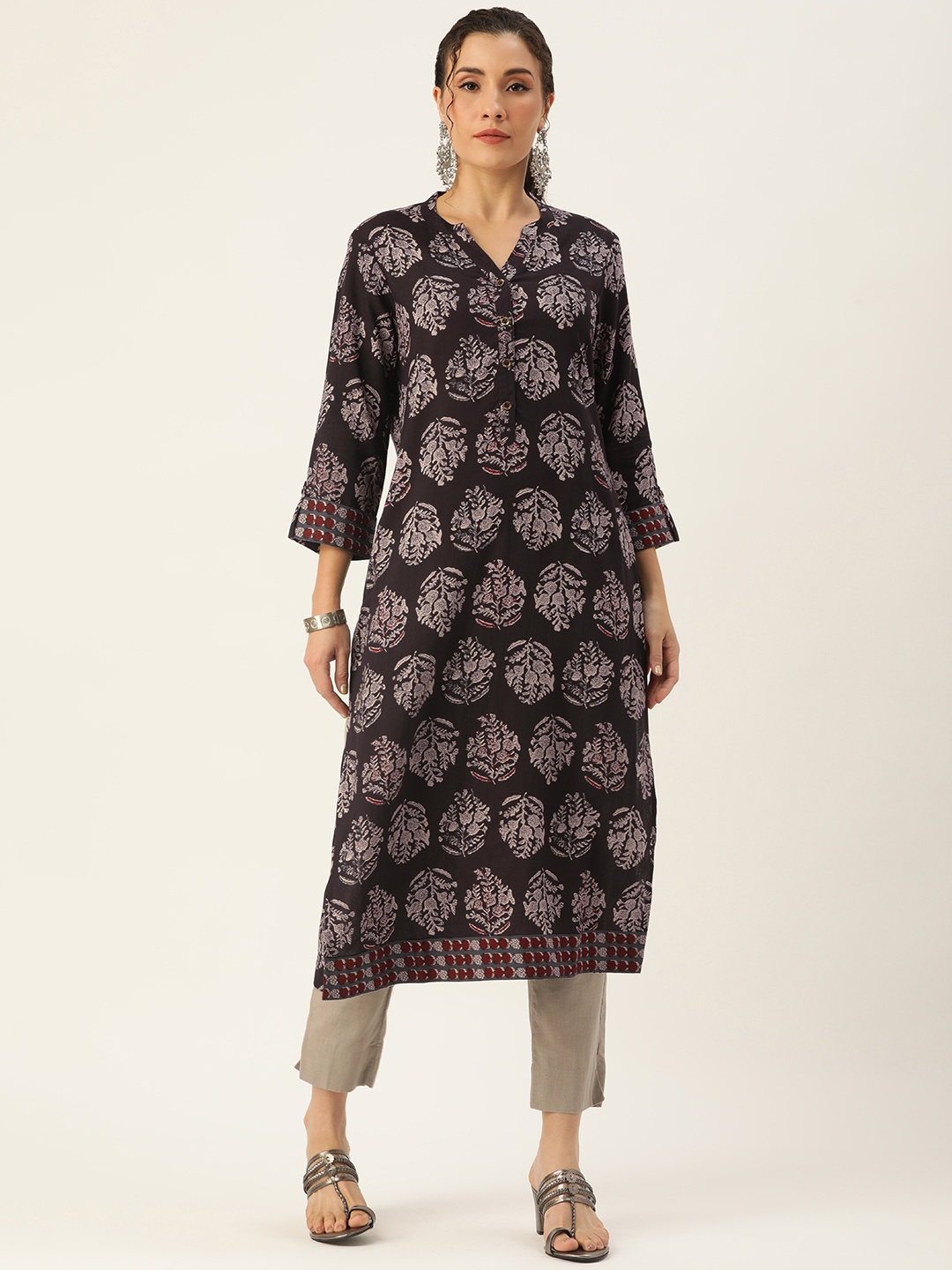 

AMUKTI Women Ethnic Motifs Printed Kurta, Black