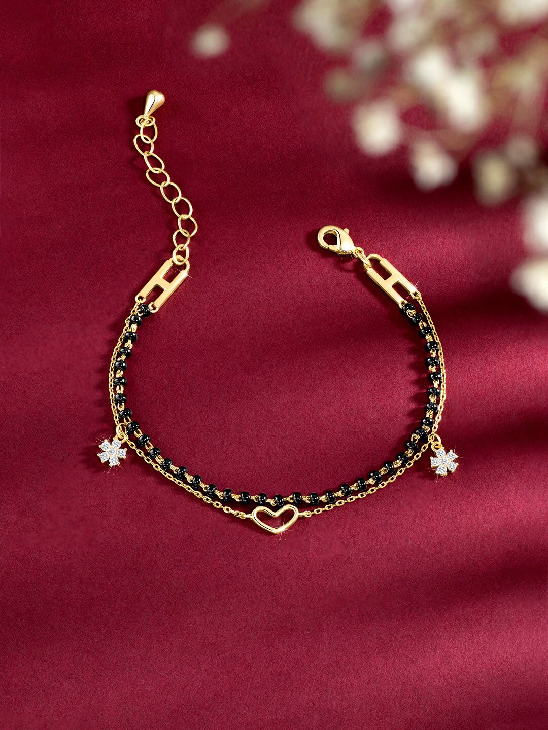 

Peora Gold-Plated Cubic Zirconia-Studded & Beaded Link Bracelet