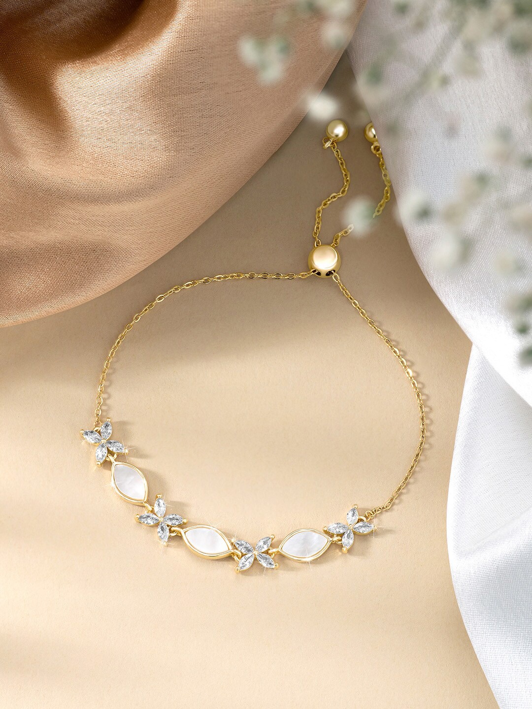 

Peora Women Cubic Zirconia Gold-Plated Charm Bracelet