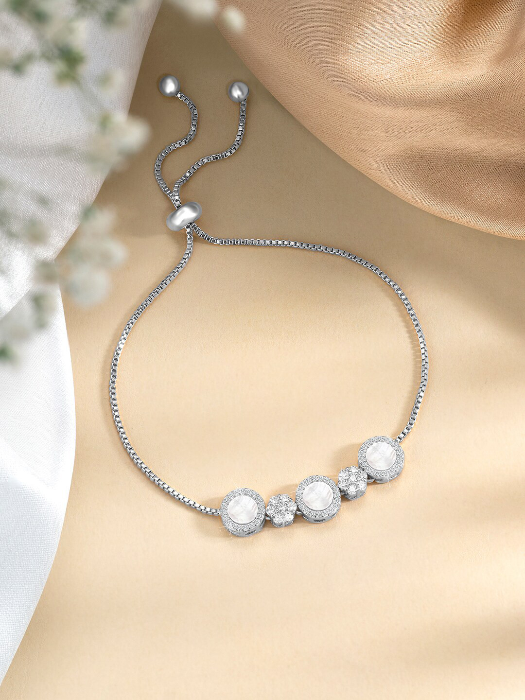 

Peora Cubic Zirconia Silver-Plated Charm Bracelet