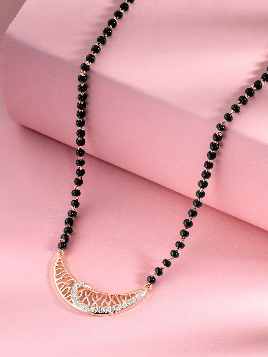 

Peora Rose Gold-Plated Stone-Studded & Beaded Mangalsutra