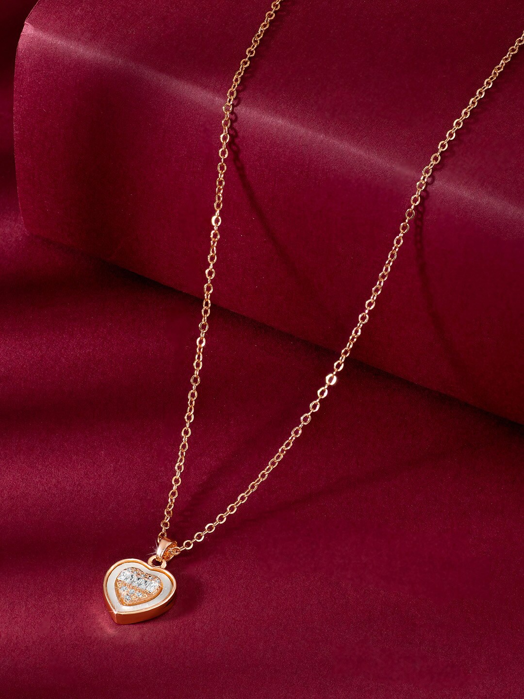 

Peora Rose Gold Plated Cubic Zirconia Studded Pendant With Chain