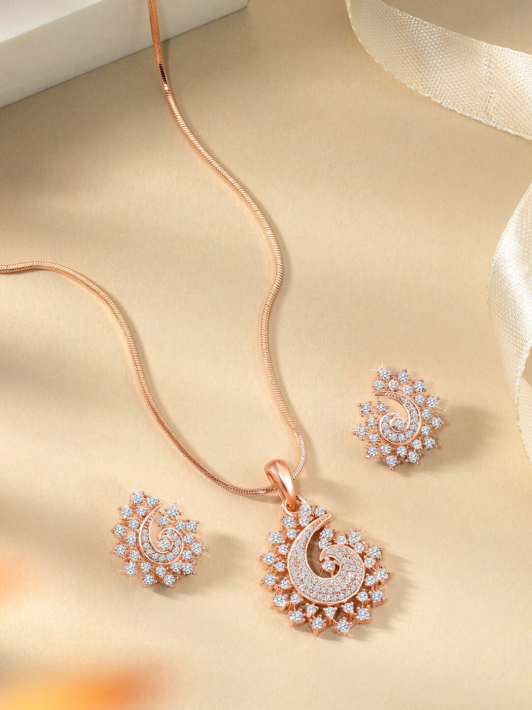 

Peora Rose Gold Plated CZ Studded Jewellery Set