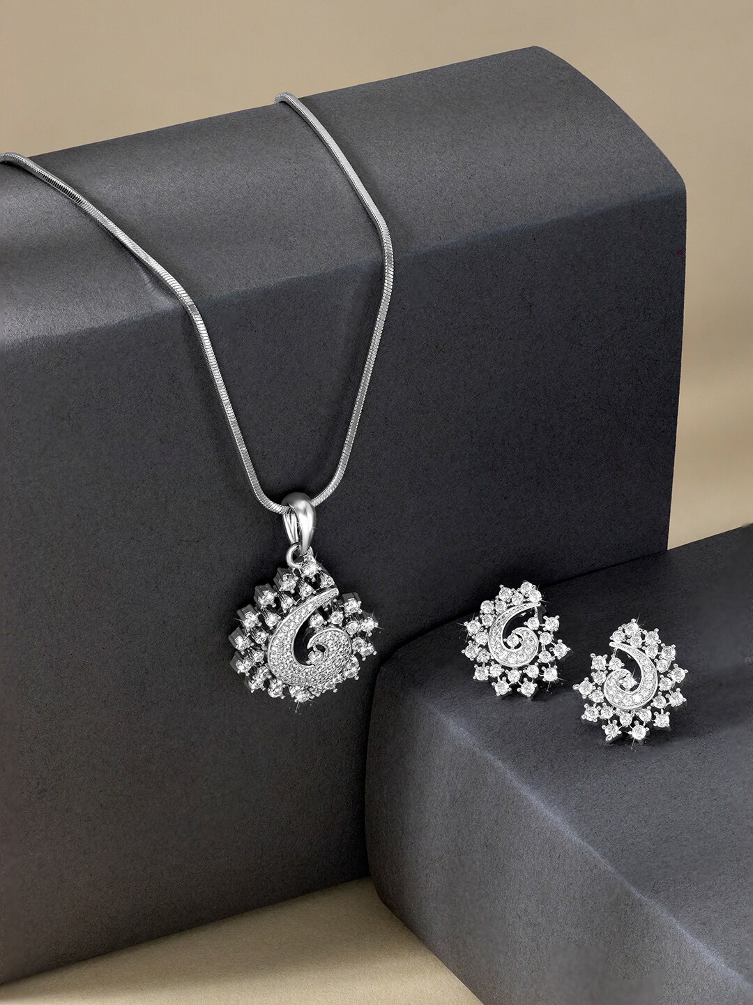 

Peora Silver-Plated Cubic Zirconia Studded Jewellery Set