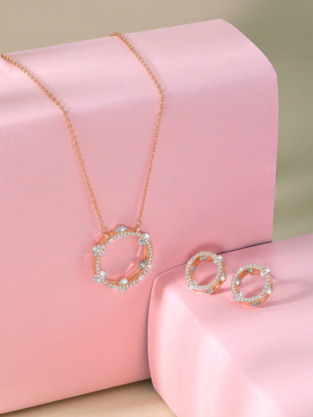 

Peora Rose Gold-Plated CZ Studded Jewellery Set