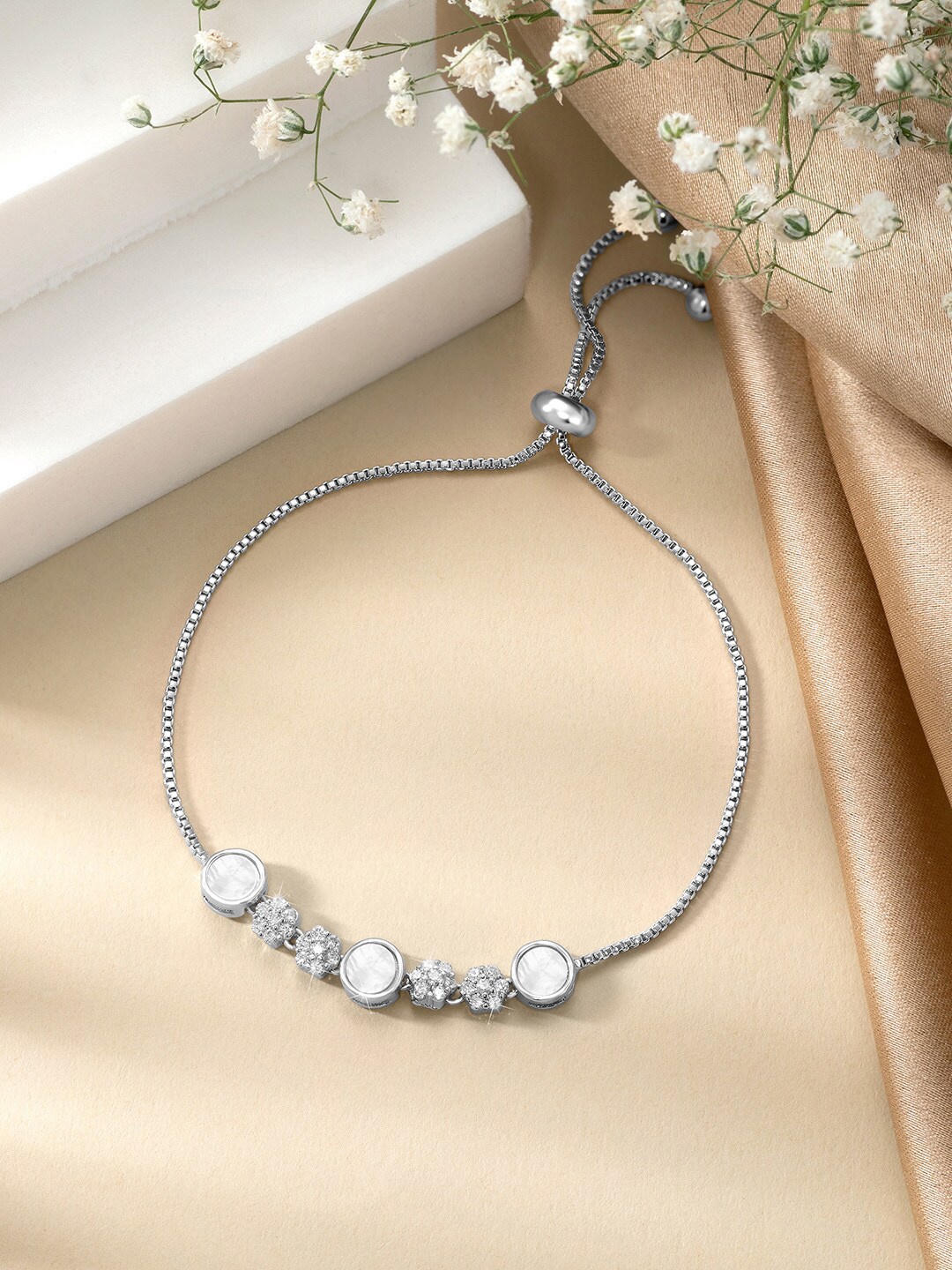 

Peora Cubic Zirconia Silver-Plated Charm Bracelet