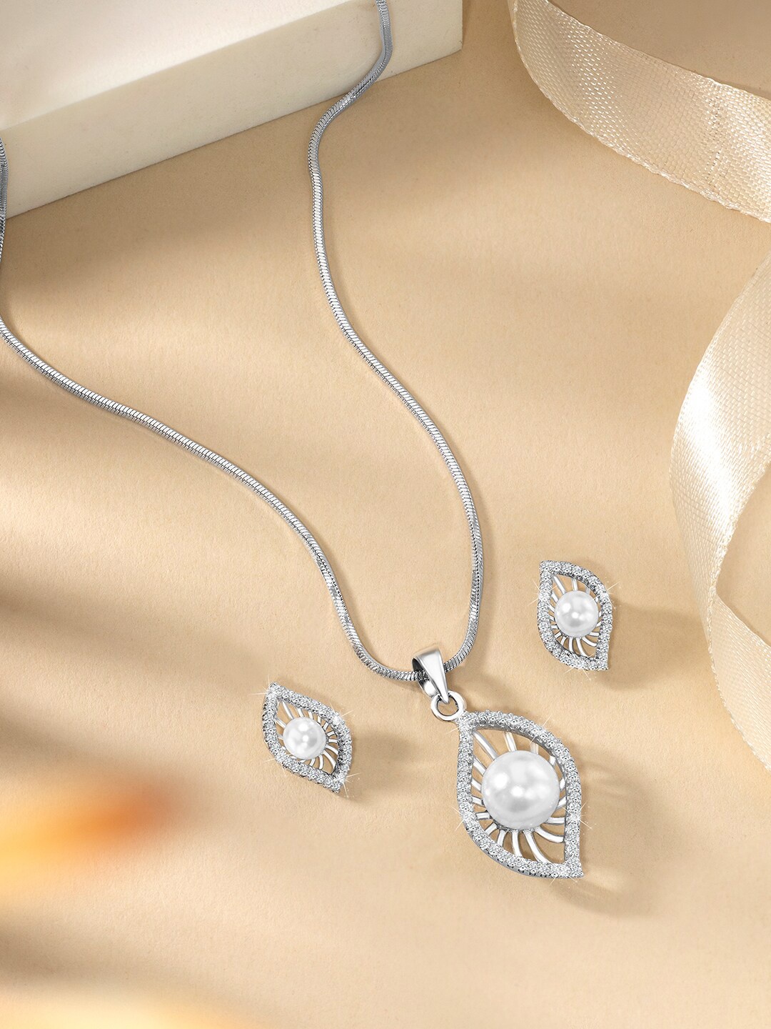 

Peora Silver-Plated Cubic Zirconia Studded Jewellery Set