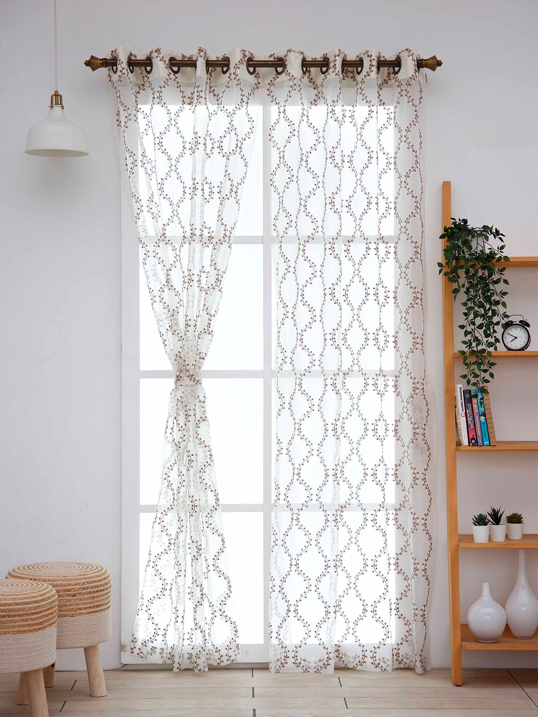 

Ariana White & Pink Embroidered Sheer Window Curtain