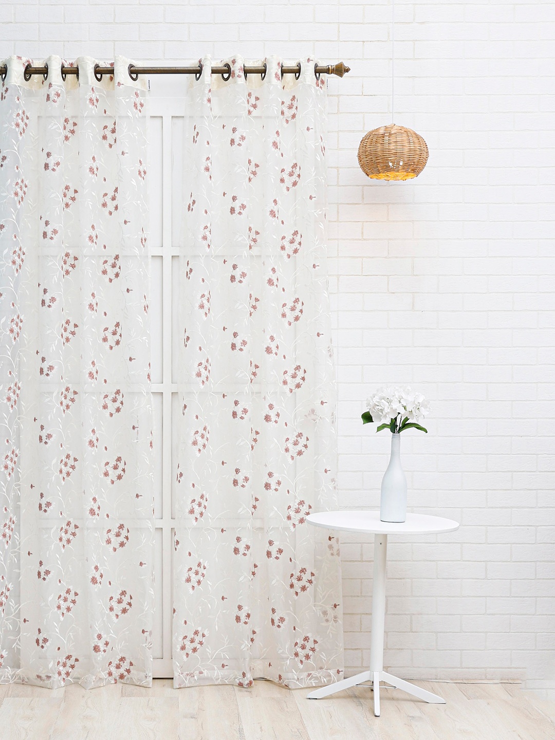 

Ariana White Floral Sheer Eyelet Door Curtain, Pink