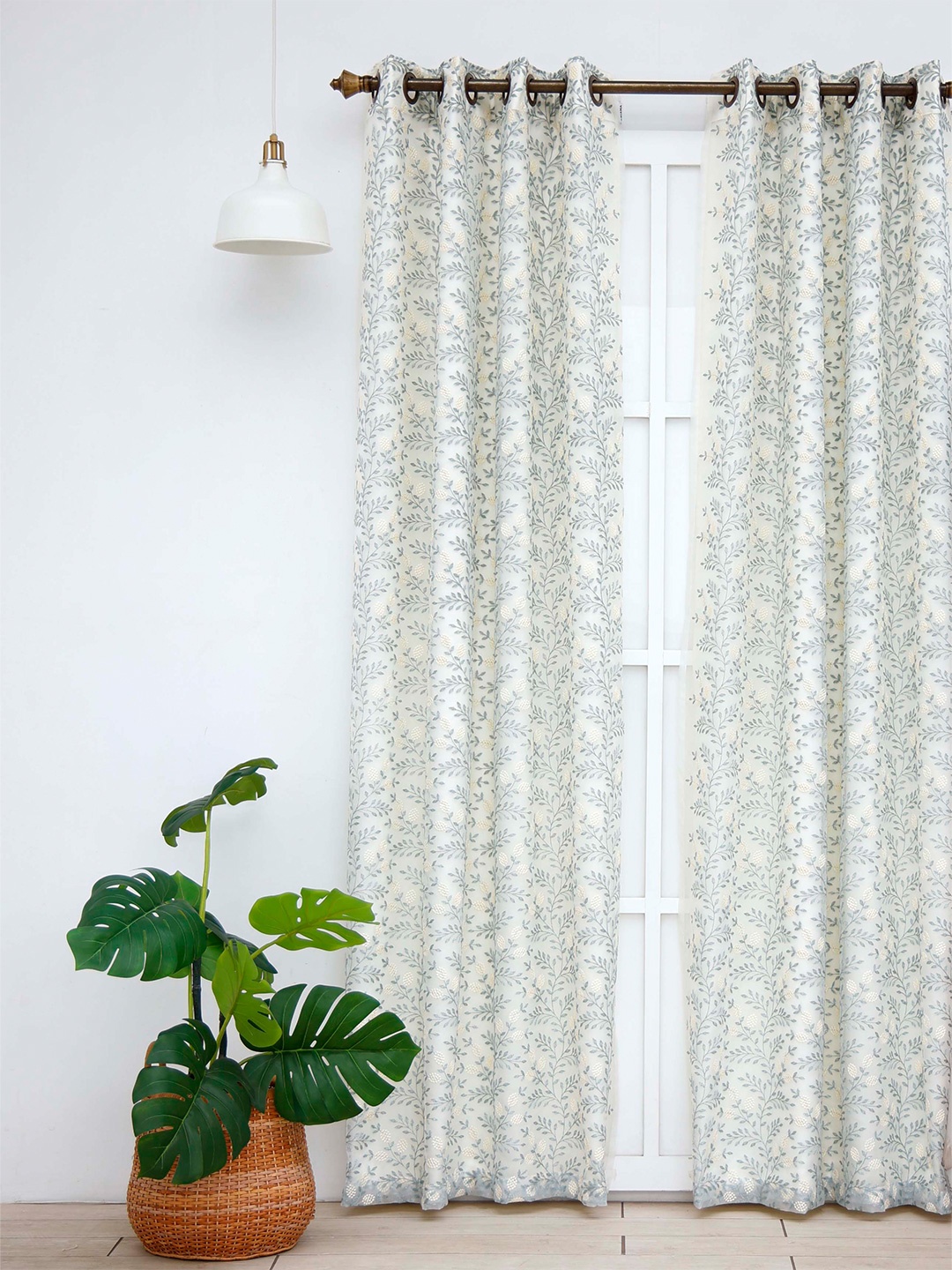 

Ariana White Embroidered Floral Blackout Curtain Door Curtain, Blue