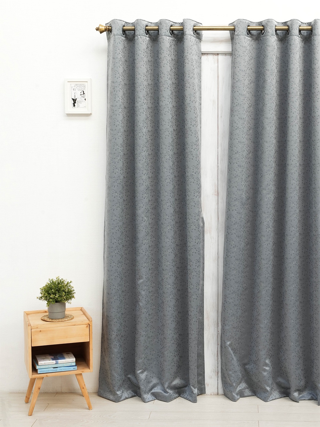 

Ariana Grey Floral Embossed Black Out Eyelet Door Curtain