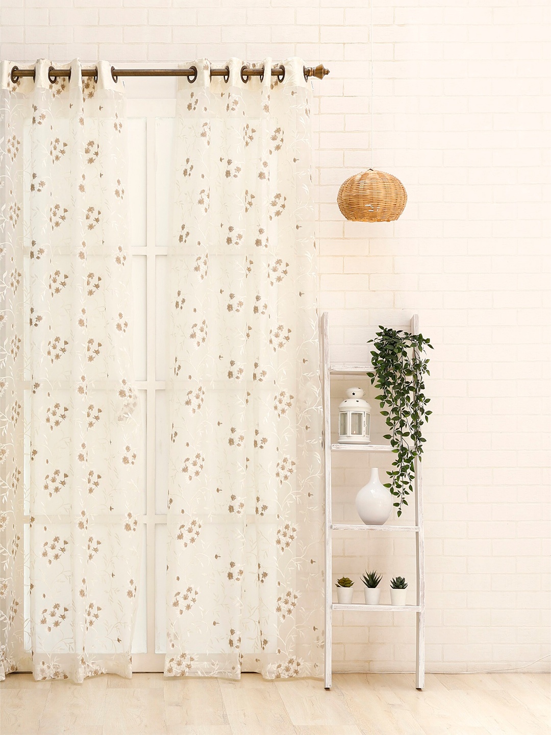 

Ariana Beige & Brown Floral Sheer Window Curtain