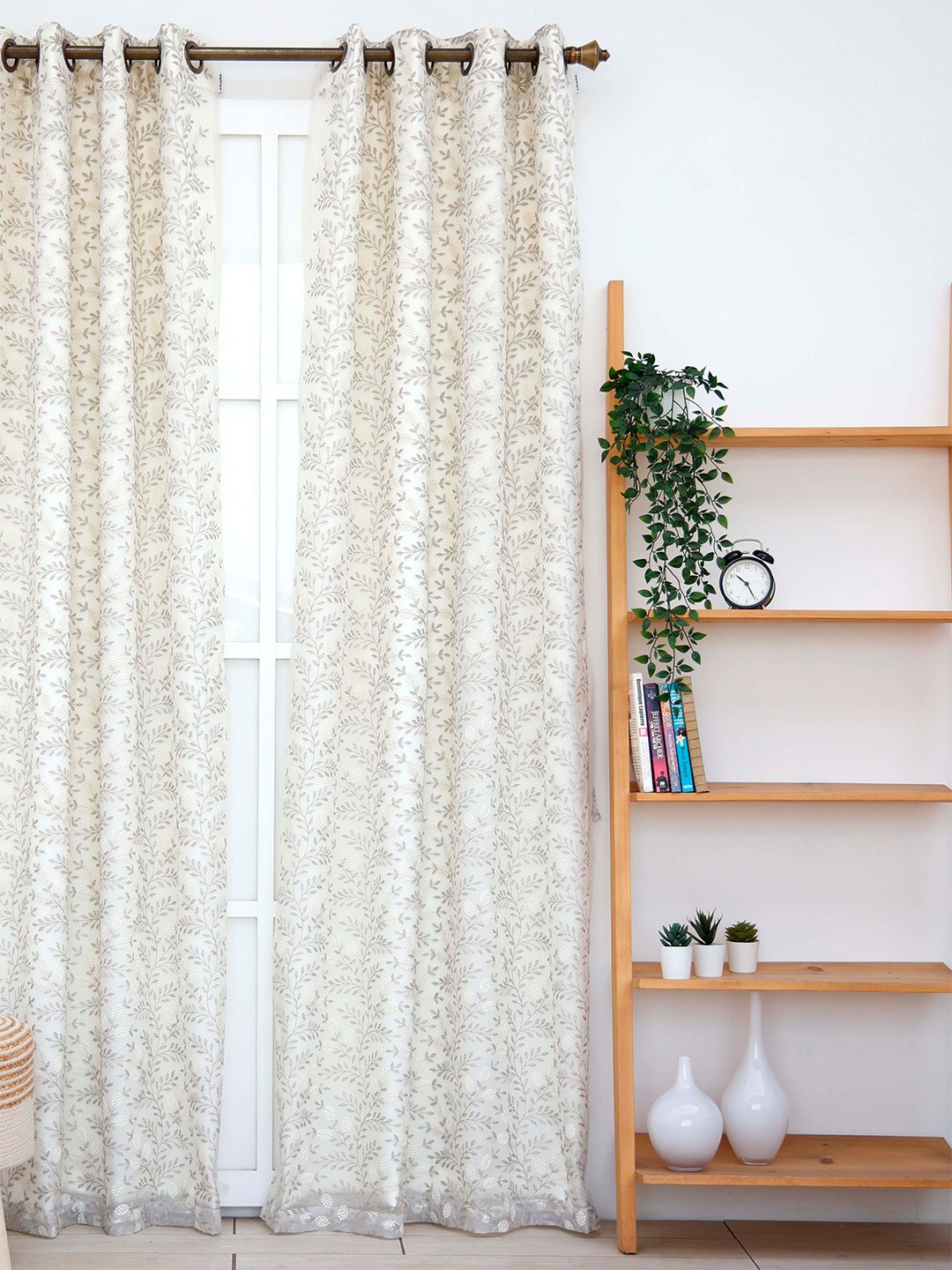

Ariana Silver Toned Floral Black Out Window Curtain