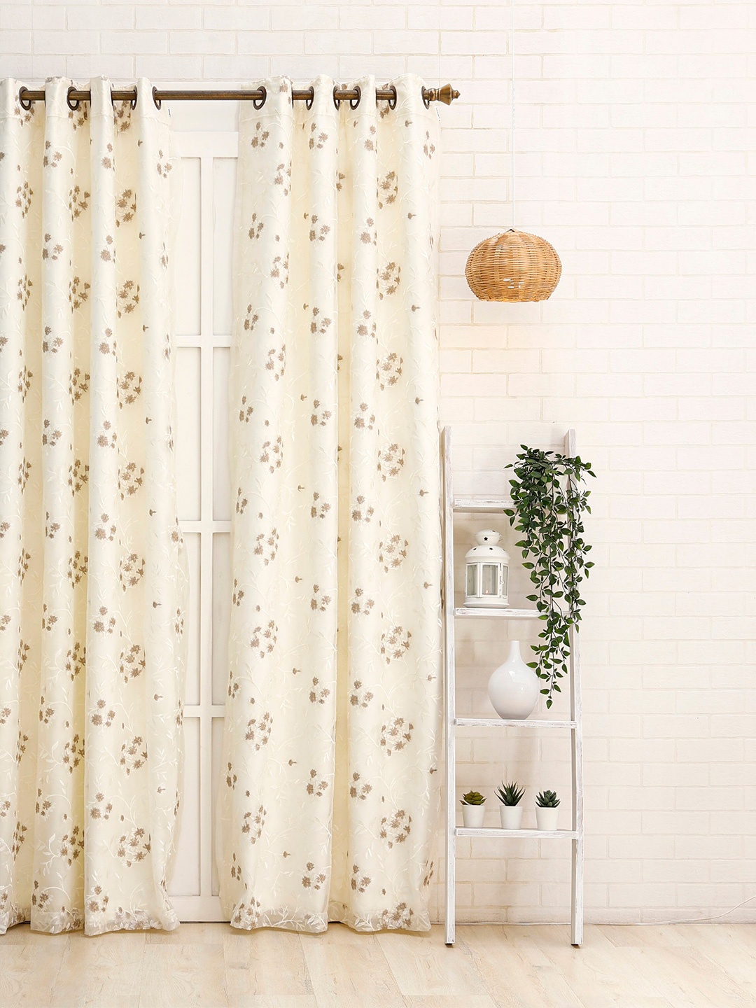 

Ariana Beige Embroidered Floral Blackout Eyelet Door Curtain